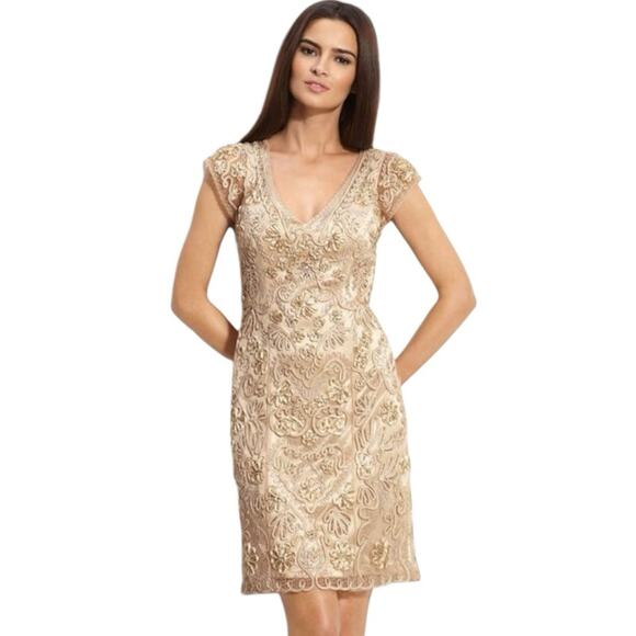 Sue Wong Beaded Embellished Illusion Back Sheath Mini Dress 6 - Picture 1 of 12